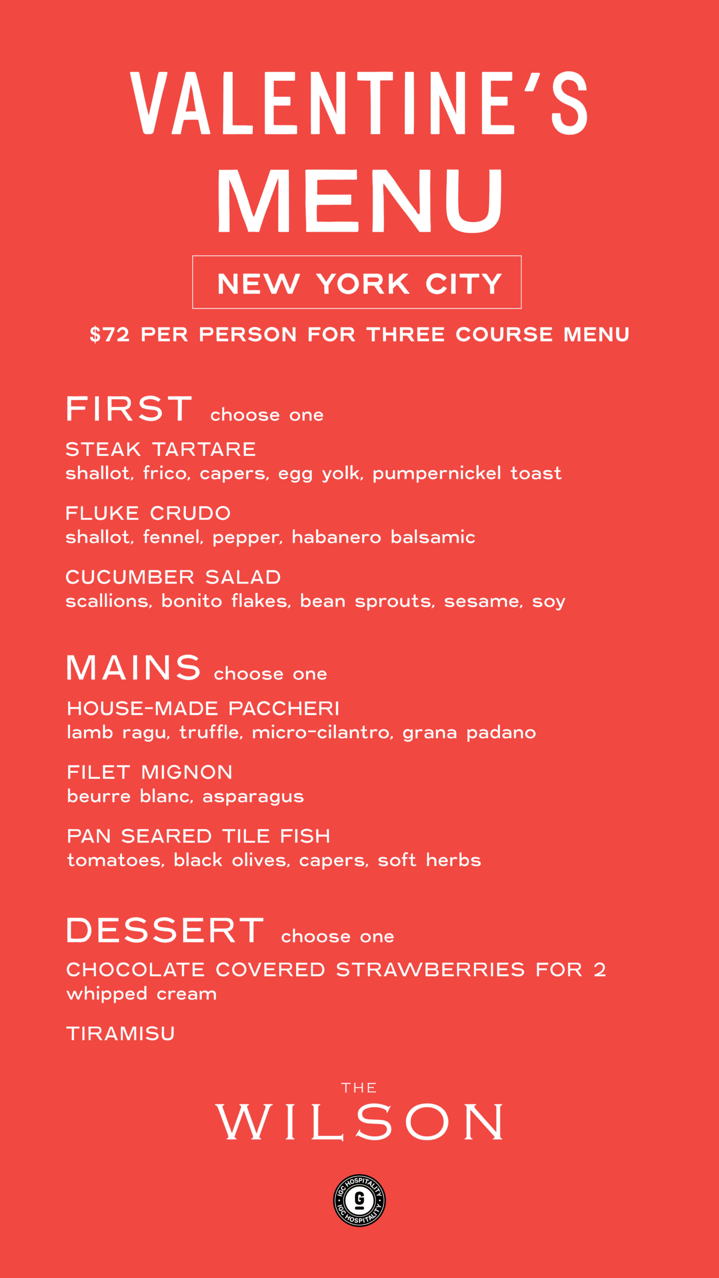New American Restaurant in New York City The Wilson Menu
